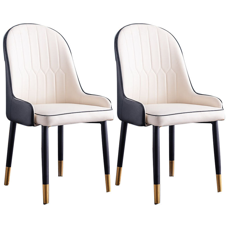 Modern Style Metal Armless Chair Faux Leather Side Chair for Dining Room Black White 2 Piece Set Clearhalo 'Dining Chairs' 'Dining Tables & Seating' 'dining_chair' 'furn' 'furn_dining_chair' 'Furniture' 'furniture_dining_chair' 'Kitchen & Dining Furniture' 4832365
