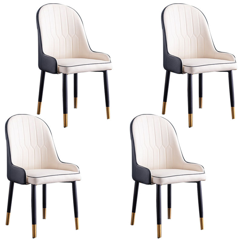 Modern Style Metal Armless Chair Faux Leather Side Chair for Dining Room Black White 4 Piece Set Clearhalo 'Dining Chairs' 'Dining Tables & Seating' 'dining_chair' 'furn' 'furn_dining_chair' 'Furniture' 'furniture_dining_chair' 'Kitchen & Dining Furniture' 4832366