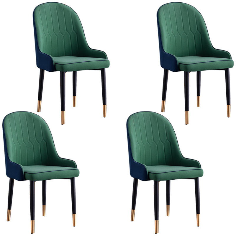 Modern Style Metal Armless Chair Faux Leather Side Chair for Dining Room Green-Blue 4 Piece Set Clearhalo 'Dining Chairs' 'Dining Tables & Seating' 'dining_chair' 'furn' 'furn_dining_chair' 'Furniture' 'furniture_dining_chair' 'Kitchen & Dining Furniture' 4832369