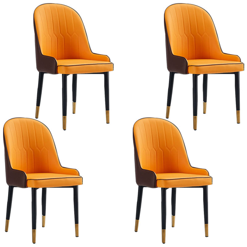 Modern Style Metal Armless Chair Faux Leather Side Chair for Dining Room Orange 4 Piece Set Clearhalo 'Dining Chairs' 'Dining Tables & Seating' 'dining_chair' 'furn' 'furn_dining_chair' 'Furniture' 'furniture_dining_chair' 'Kitchen & Dining Furniture' 4832372