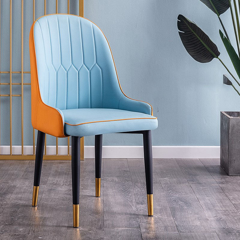 Modern Style Metal Armless Chair Faux Leather Side Chair for Dining Room Orange Blue 1 Piece Clearhalo 'Dining Chairs' 'Dining Tables & Seating' 'dining_chair' 'furn' 'furn_dining_chair' 'Furniture' 'furniture_dining_chair' 'Kitchen & Dining Furniture' 4832373