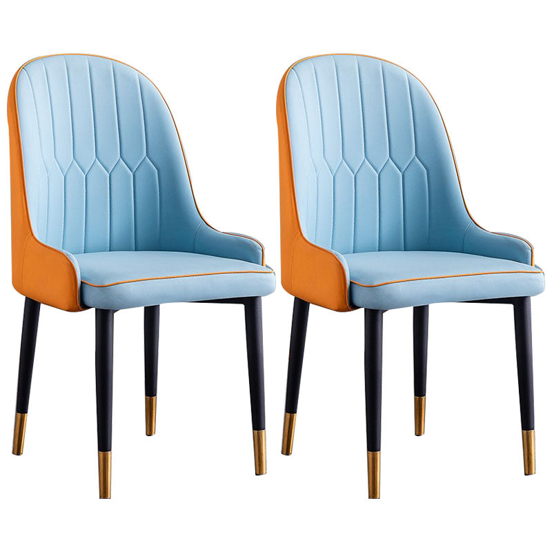 Modern Style Metal Armless Chair Faux Leather Side Chair for Dining Room Orange Blue 2 Piece Set Clearhalo 'Dining Chairs' 'Dining Tables & Seating' 'dining_chair' 'furn' 'furn_dining_chair' 'Furniture' 'furniture_dining_chair' 'Kitchen & Dining Furniture' 4832374