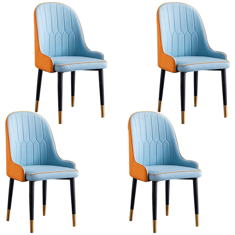 Modern Style Metal Armless Chair Faux Leather Side Chair for Dining Room Orange Blue 4 Piece Set Clearhalo 'Dining Chairs' 'Dining Tables & Seating' 'dining_chair' 'furn' 'furn_dining_chair' 'Furniture' 'furniture_dining_chair' 'Kitchen & Dining Furniture' 4832375