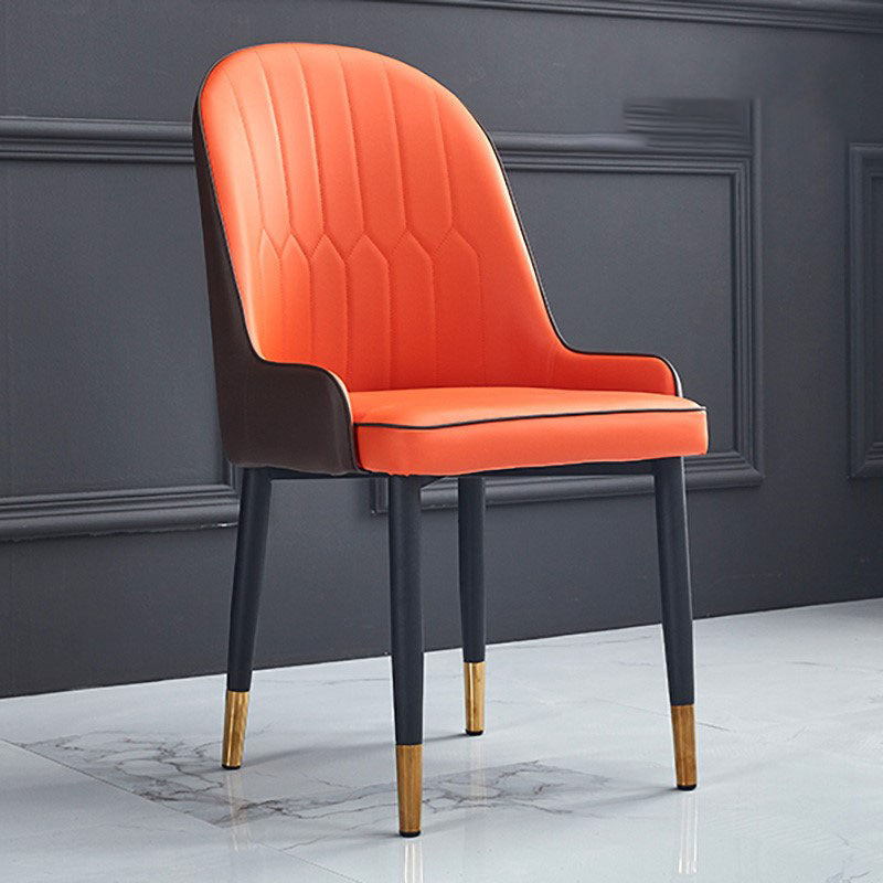 Modern Style Metal Armless Chair Faux Leather Side Chair for Dining Room Orange Red 1 Piece Clearhalo 'Dining Chairs' 'Dining Tables & Seating' 'dining_chair' 'furn' 'furn_dining_chair' 'Furniture' 'furniture_dining_chair' 'Kitchen & Dining Furniture' 4832376