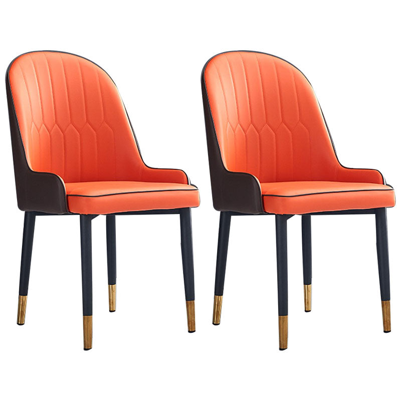 Modern Style Metal Armless Chair Faux Leather Side Chair for Dining Room Orange Red 2 Piece Set Clearhalo 'Dining Chairs' 'Dining Tables & Seating' 'dining_chair' 'furn' 'furn_dining_chair' 'Furniture' 'furniture_dining_chair' 'Kitchen & Dining Furniture' 4832377