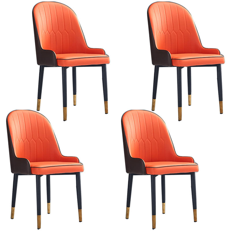 Modern Style Metal Armless Chair Faux Leather Side Chair for Dining Room Orange Red 4 Piece Set Clearhalo 'Dining Chairs' 'Dining Tables & Seating' 'dining_chair' 'furn' 'furn_dining_chair' 'Furniture' 'furniture_dining_chair' 'Kitchen & Dining Furniture' 4832378