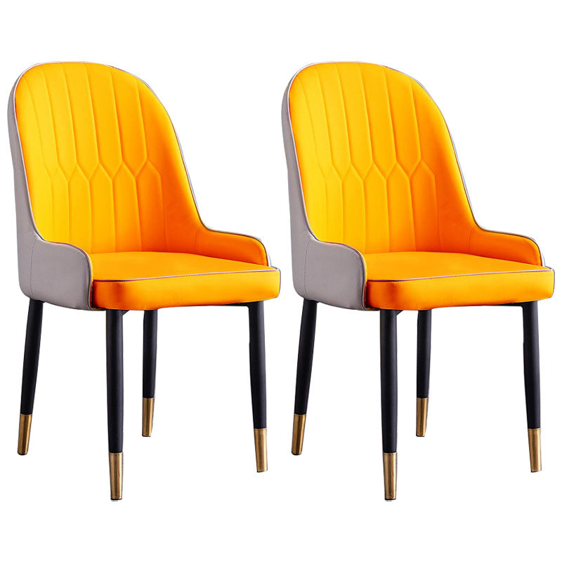 Modern Style Metal Armless Chair Faux Leather Side Chair for Dining Room Yellow-Gray 2 Piece Set Clearhalo 'Dining Chairs' 'Dining Tables & Seating' 'dining_chair' 'furn' 'furn_dining_chair' 'Furniture' 'furniture_dining_chair' 'Kitchen & Dining Furniture' 4832380