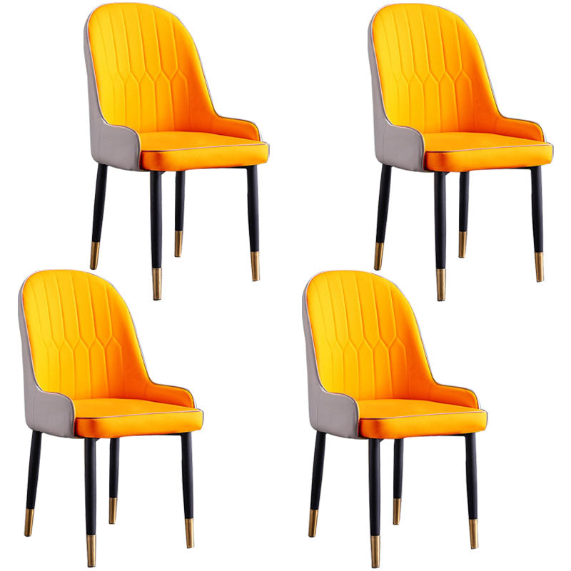 Modern Style Metal Armless Chair Faux Leather Side Chair for Dining Room Yellow-Gray 4 Piece Set Clearhalo 'Dining Chairs' 'Dining Tables & Seating' 'dining_chair' 'furn' 'furn_dining_chair' 'Furniture' 'furniture_dining_chair' 'Kitchen & Dining Furniture' 4832381