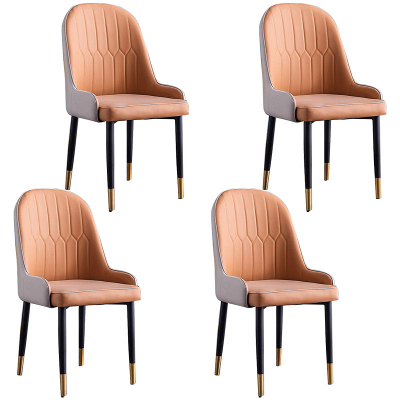 Modern Style Metal Armless Chair Faux Leather Side Chair for Dining Room Orange-Gray 4 Piece Set Clearhalo 'Dining Chairs' 'Dining Tables & Seating' 'dining_chair' 'furn' 'furn_dining_chair' 'Furniture' 'furniture_dining_chair' 'Kitchen & Dining Furniture' 4832384