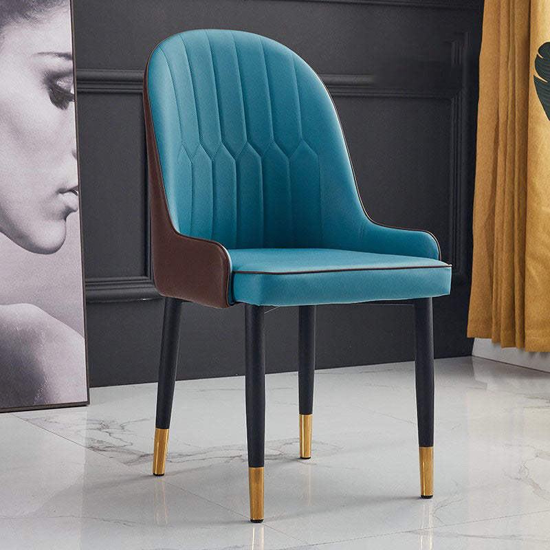 Modern Style Metal Armless Chair Faux Leather Side Chair for Dining Room Blue-Brown 1 Piece Clearhalo 'Dining Chairs' 'Dining Tables & Seating' 'dining_chair' 'furn' 'furn_dining_chair' 'Furniture' 'furniture_dining_chair' 'Kitchen & Dining Furniture' 4832385