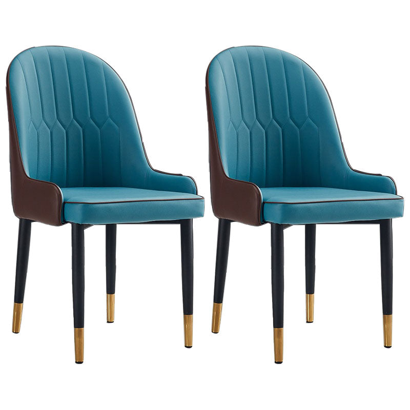 Modern Style Metal Armless Chair Faux Leather Side Chair for Dining Room Blue-Brown 2 Piece Set Clearhalo 'Dining Chairs' 'Dining Tables & Seating' 'dining_chair' 'furn' 'furn_dining_chair' 'Furniture' 'furniture_dining_chair' 'Kitchen & Dining Furniture' 4832386