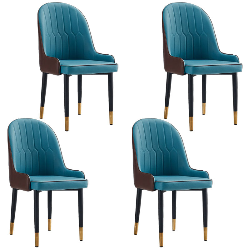 Modern Style Metal Armless Chair Faux Leather Side Chair for Dining Room Blue-Brown 4 Piece Set Clearhalo 'Dining Chairs' 'Dining Tables & Seating' 'dining_chair' 'furn' 'furn_dining_chair' 'Furniture' 'furniture_dining_chair' 'Kitchen & Dining Furniture' 4832387