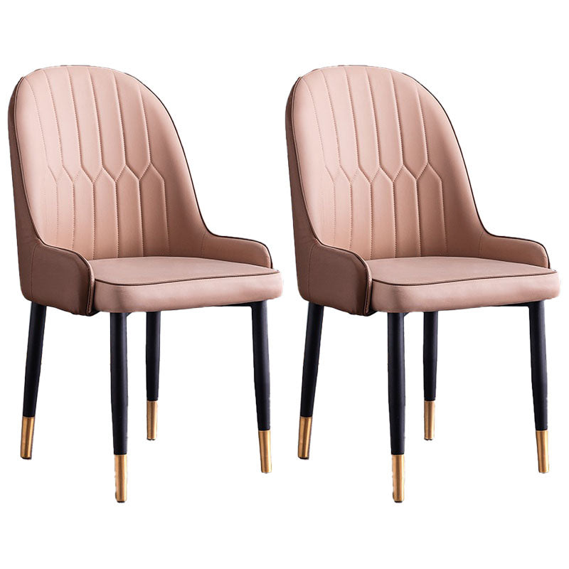 Modern Style Metal Armless Chair Faux Leather Side Chair for Dining Room Nude 2 Piece Set Clearhalo 'Dining Chairs' 'Dining Tables & Seating' 'dining_chair' 'furn' 'furn_dining_chair' 'Furniture' 'furniture_dining_chair' 'Kitchen & Dining Furniture' 4832389