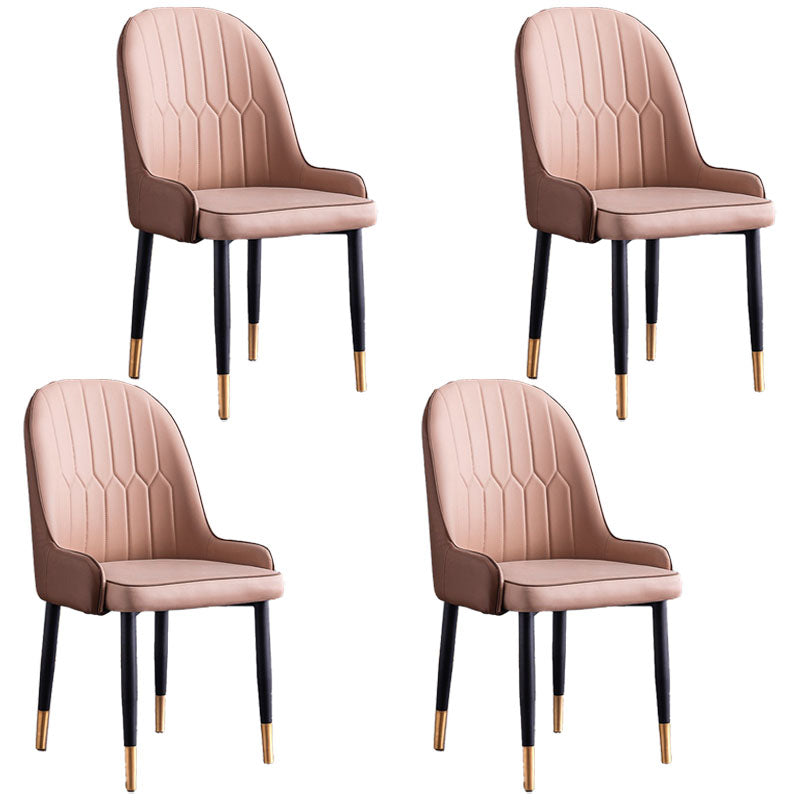 Modern Style Metal Armless Chair Faux Leather Side Chair for Dining Room Nude 4 Piece Set Clearhalo 'Dining Chairs' 'Dining Tables & Seating' 'dining_chair' 'furn' 'furn_dining_chair' 'Furniture' 'furniture_dining_chair' 'Kitchen & Dining Furniture' 4832390