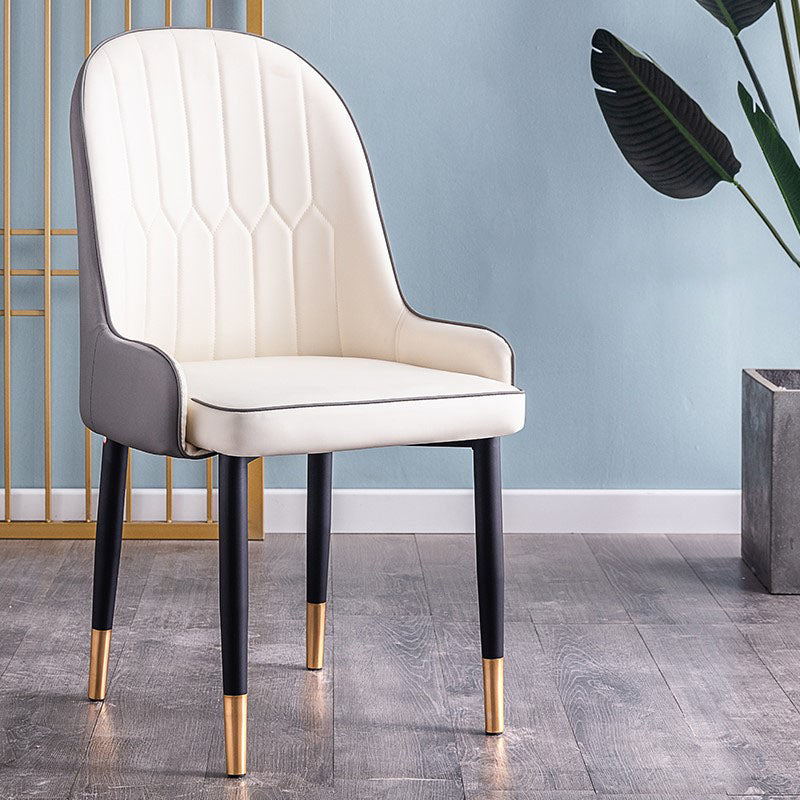 Modern Style Metal Armless Chair Faux Leather Side Chair for Dining Room White-Gray 1 Piece Clearhalo 'Dining Chairs' 'Dining Tables & Seating' 'dining_chair' 'furn' 'furn_dining_chair' 'Furniture' 'furniture_dining_chair' 'Kitchen & Dining Furniture' 4832391