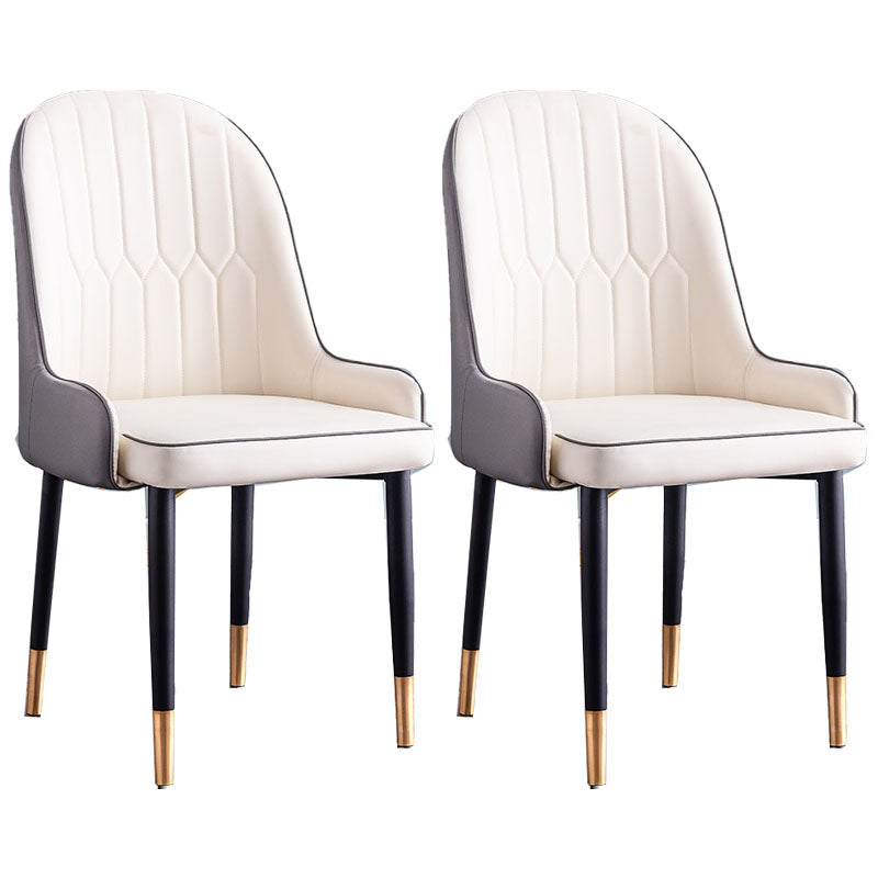 Modern Style Metal Armless Chair Faux Leather Side Chair for Dining Room White-Gray 2 Piece Set Clearhalo 'Dining Chairs' 'Dining Tables & Seating' 'dining_chair' 'furn' 'furn_dining_chair' 'Furniture' 'furniture_dining_chair' 'Kitchen & Dining Furniture' 4832392