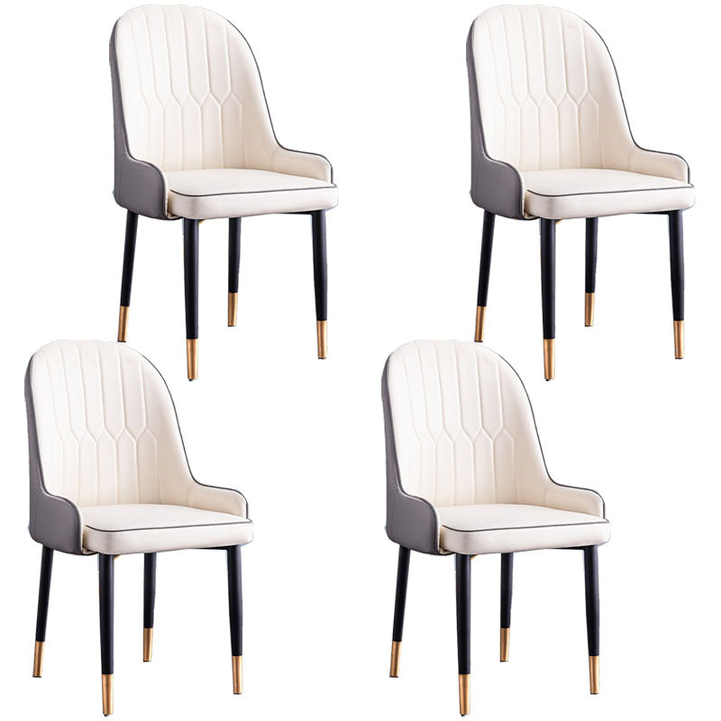 Modern Style Metal Armless Chair Faux Leather Side Chair for Dining Room White-Gray 4 Piece Set Clearhalo 'Dining Chairs' 'Dining Tables & Seating' 'dining_chair' 'furn' 'furn_dining_chair' 'Furniture' 'furniture_dining_chair' 'Kitchen & Dining Furniture' 4832393