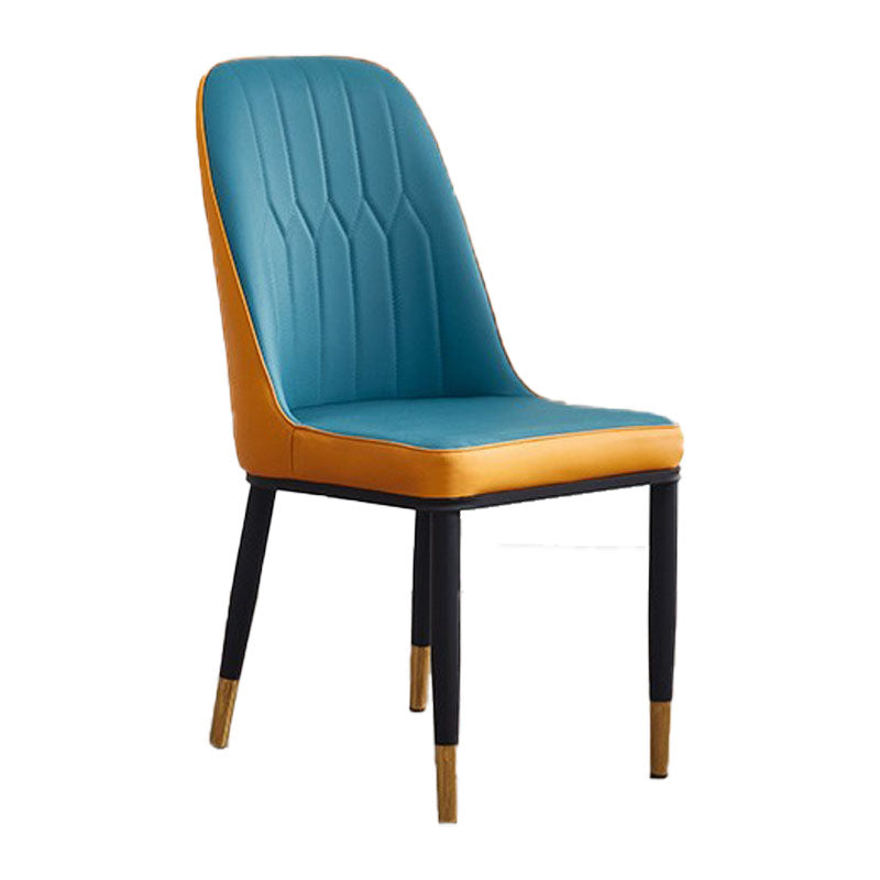 Modern Style Metal Armless Chair Faux Leather Side Chair for Dining Room Yellow Blue 1 Piece Clearhalo 'Dining Chairs' 'Dining Tables & Seating' 'dining_chair' 'furn' 'furn_dining_chair' 'Furniture' 'furniture_dining_chair' 'Kitchen & Dining Furniture' 4832394