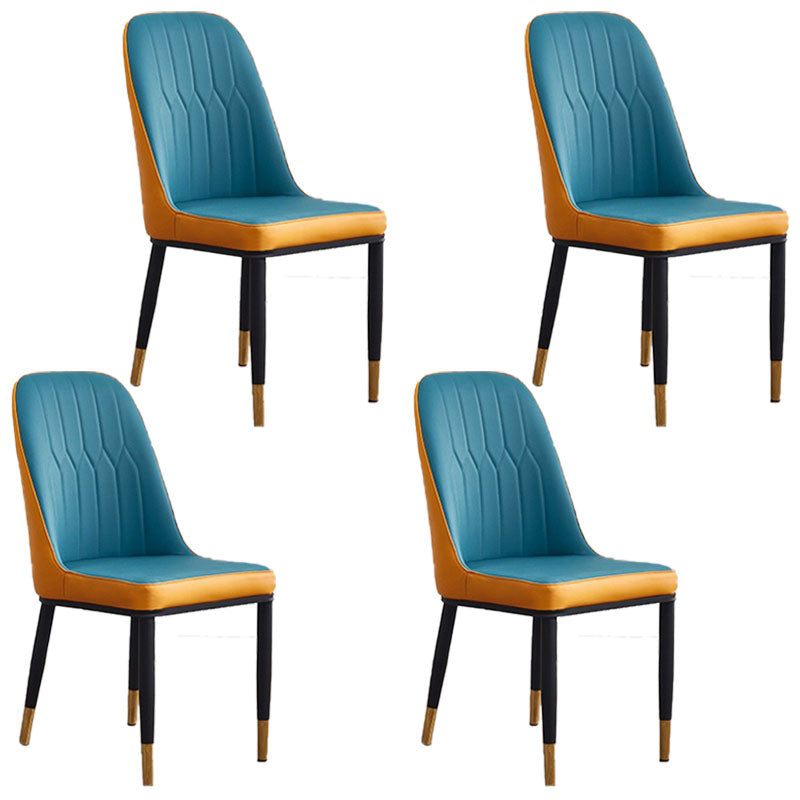 Modern Style Metal Armless Chair Faux Leather Side Chair for Dining Room Yellow Blue 4 Piece Set Clearhalo 'Dining Chairs' 'Dining Tables & Seating' 'dining_chair' 'furn' 'furn_dining_chair' 'Furniture' 'furniture_dining_chair' 'Kitchen & Dining Furniture' 4832396
