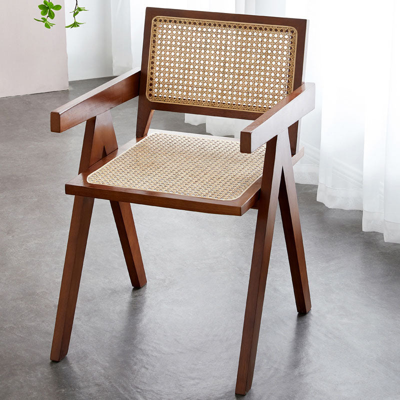 Modern Home Dining Arm Chair Rubberwood Open Back Dining Side Chair Walnut-Grey 1 Piece Clearhalo 'Dining Chairs' 'Dining Tables & Seating' 'dining_chair' 'furn' 'furn_dining_chair' 'Furniture' 'furniture_dining_chair' 'Kitchen & Dining Furniture' 4832421