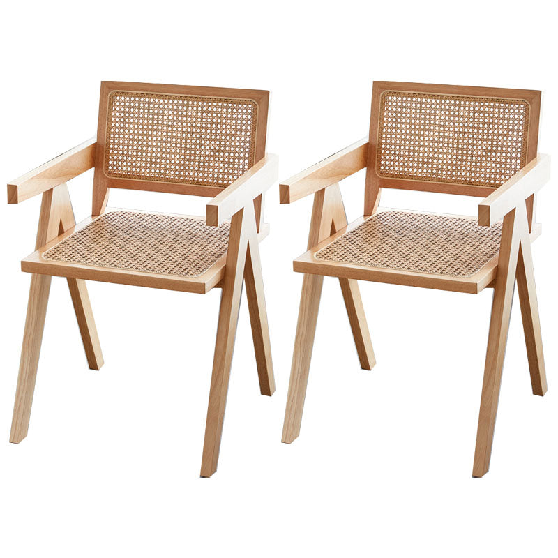 Modern Home Dining Arm Chair Rubberwood Open Back Dining Side Chair Natural 2 Piece Set Clearhalo 'Dining Chairs' 'Dining Tables & Seating' 'dining_chair' 'furn' 'furn_dining_chair' 'Furniture' 'furniture_dining_chair' 'Kitchen & Dining Furniture' 4832428