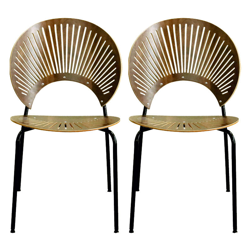 Metal Dining Room Chair Open Back Dining Side Black and Silver Chair Walnut 2 Piece Set Clearhalo 'Dining Chairs' 'Dining Tables & Seating' 'dining_chair' 'furn' 'furn_dining_chair' 'Furniture' 'furniture_dining_chair' 'Kitchen & Dining Furniture' 4832448