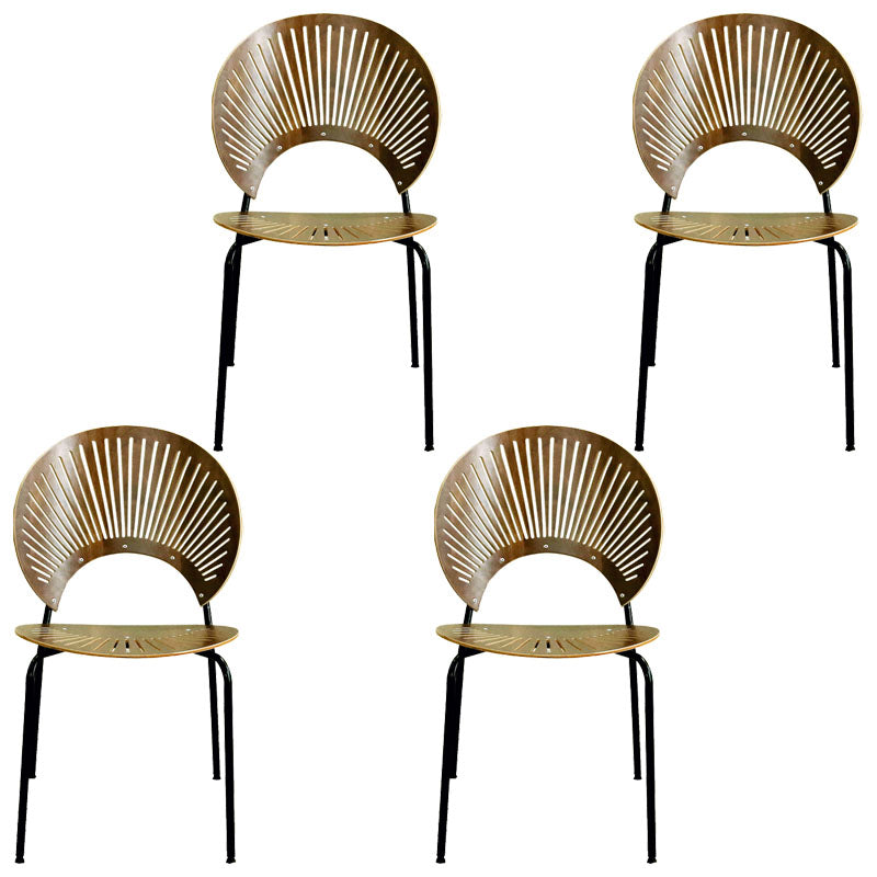 Metal Dining Room Chair Open Back Dining Side Black and Silver Chair Walnut 4 Piece Set Clearhalo 'Dining Chairs' 'Dining Tables & Seating' 'dining_chair' 'furn' 'furn_dining_chair' 'Furniture' 'furniture_dining_chair' 'Kitchen & Dining Furniture' 4832450