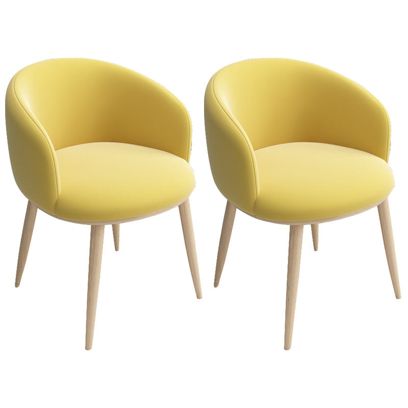 Modern Style Metal Arm Chair Upholstered Fabric Dining Side Chair(Set of 2) Lemon Yellow 2 Piece Set Clearhalo 'Dining Chairs' 'Dining Tables & Seating' 'dining_chair' 'furn' 'furn_dining_chair' 'Furniture' 'furniture_dining_chair' 'Kitchen & Dining Furniture' 4832509