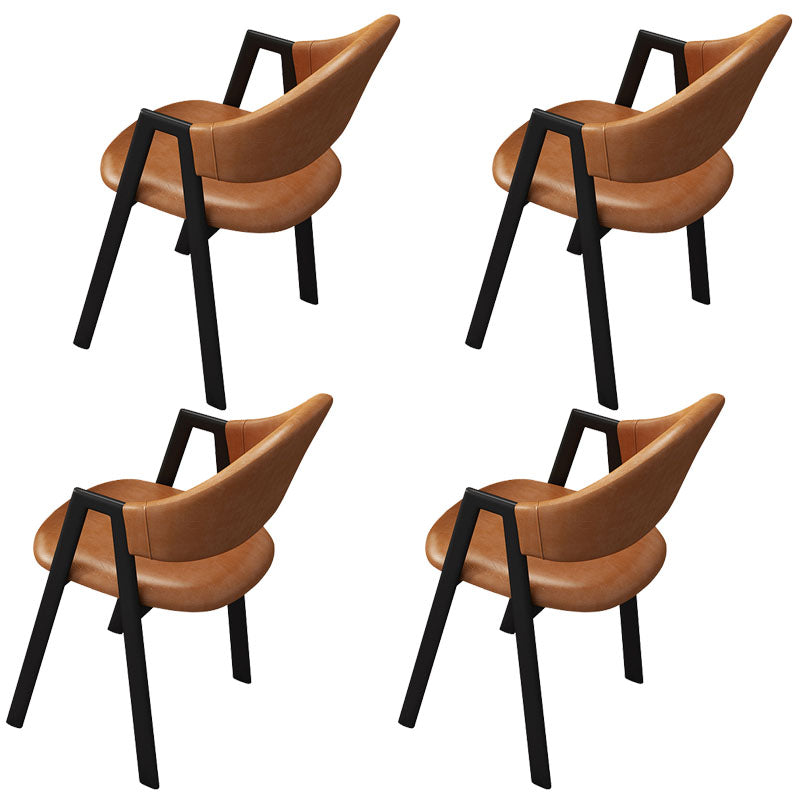 Modern Metal Arm Chair Open Back Dining Side Chair with Upholstered(Set of 4) Orange 4 Piece Set Clearhalo 'Dining Chairs' 'Dining Tables & Seating' 'dining_chair' 'furn' 'furn_dining_chair' 'Furniture' 'furniture_dining_chair' 'Kitchen & Dining Furniture' 4832529
