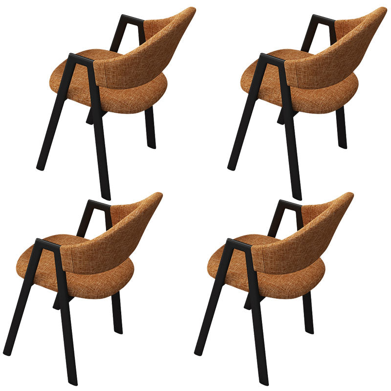 Modern Metal Arm Chair Open Back Dining Side Chair with Upholstered(Set of 4) Black-Orange 4 Piece Set Clearhalo 'Dining Chairs' 'Dining Tables & Seating' 'dining_chair' 'furn' 'furn_dining_chair' 'Furniture' 'furniture_dining_chair' 'Kitchen & Dining Furniture' 4832532