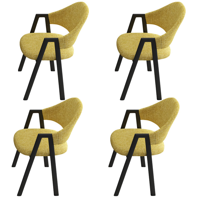 Modern Metal Arm Chair Open Back Dining Side Chair with Upholstered(Set of 4) Yellow 4 Piece Set Clearhalo 'Dining Chairs' 'Dining Tables & Seating' 'dining_chair' 'furn' 'furn_dining_chair' 'Furniture' 'furniture_dining_chair' 'Kitchen & Dining Furniture' 4832536
