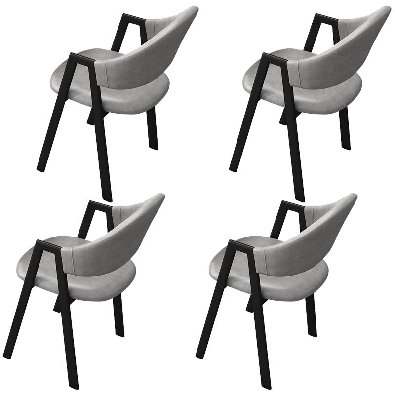 Modern Metal Arm Chair Open Back Dining Side Chair with Upholstered(Set of 4) Light Gray-Black 4 Piece Set Clearhalo 'Dining Chairs' 'Dining Tables & Seating' 'dining_chair' 'furn' 'furn_dining_chair' 'Furniture' 'furniture_dining_chair' 'Kitchen & Dining Furniture' 4832538