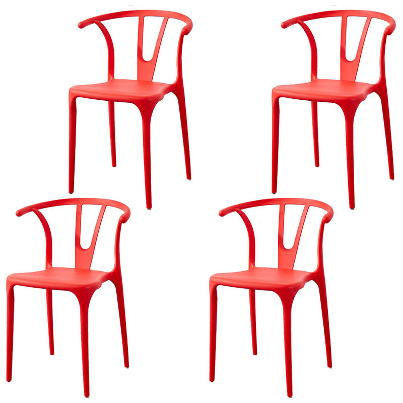Contemporary Plastic Kitchen and Dining Room Chair Slat Back Side Chair Red 4 Piece Set Clearhalo 'Dining Chairs' 'Dining Tables & Seating' 'dining_chair' 'furn' 'furn_dining_chair' 'Furniture' 'furniture_dining_chair' 'Kitchen & Dining Furniture' 4832579