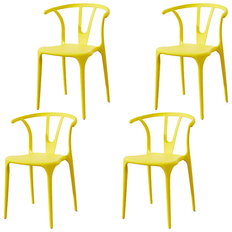 Contemporary Plastic Kitchen and Dining Room Chair Slat Back Side Chair Yellow 4 Piece Set Clearhalo 'Dining Chairs' 'Dining Tables & Seating' 'dining_chair' 'furn' 'furn_dining_chair' 'Furniture' 'furniture_dining_chair' 'Kitchen & Dining Furniture' 4832582