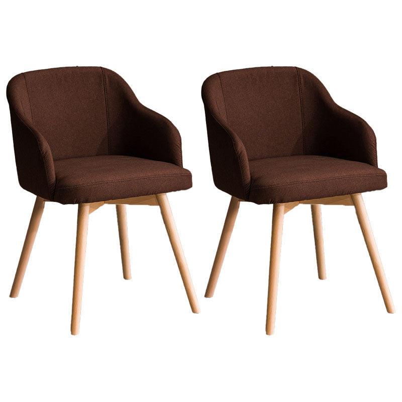 Modern Style Wood Arm Chair Upholstered Fabric Dining Side Chair 19.6"x19.6"x29.9" Coffee 2 Piece Set Clearhalo 'Dining Chairs' 'Dining Tables & Seating' 'dining_chair' 'furn' 'furn_dining_chair' 'Furniture' 'furniture_dining_chair' 'Kitchen & Dining Furniture' 4832602
