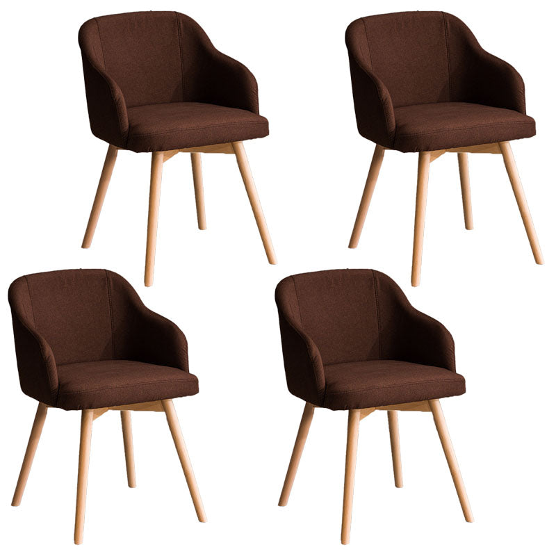 Modern Style Wood Arm Chair Upholstered Fabric Dining Side Chair 19.6"x19.6"x29.9" Coffee 4 Piece Set Clearhalo 'Dining Chairs' 'Dining Tables & Seating' 'dining_chair' 'furn' 'furn_dining_chair' 'Furniture' 'furniture_dining_chair' 'Kitchen & Dining Furniture' 4832604