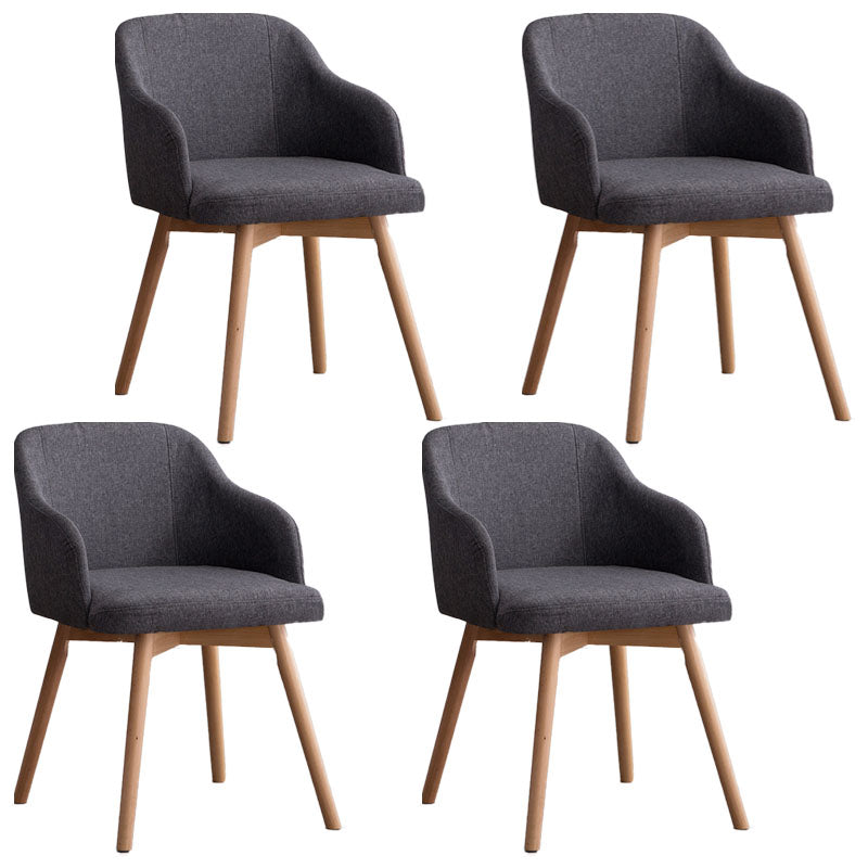 Modern Style Wood Arm Chair Upholstered Fabric Dining Side Chair 19.6"x19.6"x29.9" Dark Gray 4 Piece Set Clearhalo 'Dining Chairs' 'Dining Tables & Seating' 'dining_chair' 'furn' 'furn_dining_chair' 'Furniture' 'furniture_dining_chair' 'Kitchen & Dining Furniture' 4832615