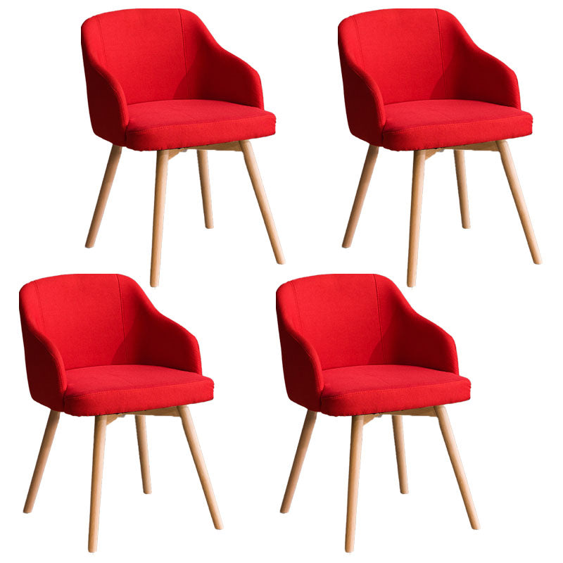 Modern Style Wood Arm Chair Upholstered Fabric Dining Side Chair 19.6"x19.6"x29.9" Red 4 Piece Set Clearhalo 'Dining Chairs' 'Dining Tables & Seating' 'dining_chair' 'furn' 'furn_dining_chair' 'Furniture' 'furniture_dining_chair' 'Kitchen & Dining Furniture' 4832621