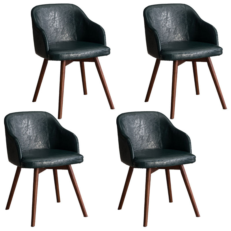 Modern Style Wood Arm Chair Upholstered Fabric Dining Side Chair 19.6"x19.6"x29.9" Blackish Green 4 Piece Set Clearhalo 'Dining Chairs' 'Dining Tables & Seating' 'dining_chair' 'furn' 'furn_dining_chair' 'Furniture' 'furniture_dining_chair' 'Kitchen & Dining Furniture' 4832633