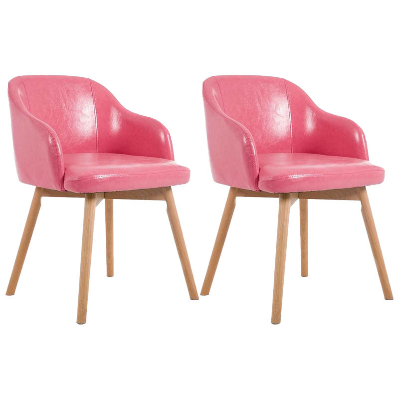 Modern Style Wood Arm Chair Upholstered Fabric Dining Side Chair 19.6"x19.6"x29.9" Pink 2 Piece Set Clearhalo 'Dining Chairs' 'Dining Tables & Seating' 'dining_chair' 'furn' 'furn_dining_chair' 'Furniture' 'furniture_dining_chair' 'Kitchen & Dining Furniture' 4832635