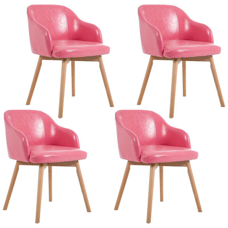 Modern Style Wood Arm Chair Upholstered Fabric Dining Side Chair 19.6"x19.6"x29.9" Pink 4 Piece Set Clearhalo 'Dining Chairs' 'Dining Tables & Seating' 'dining_chair' 'furn' 'furn_dining_chair' 'Furniture' 'furniture_dining_chair' 'Kitchen & Dining Furniture' 4832636