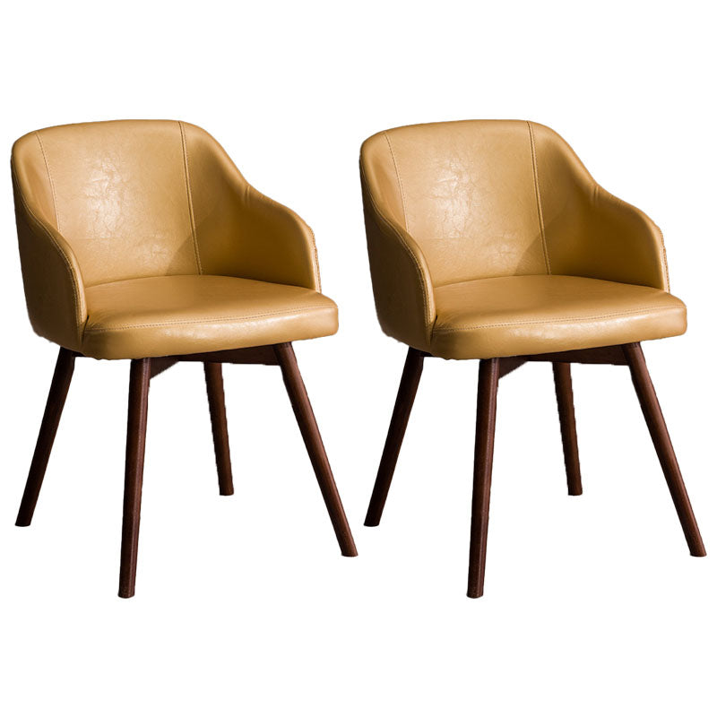 Modern Style Wood Arm Chair Upholstered Fabric Dining Side Chair 19.6"x19.6"x29.9" Gold 2 Piece Set Clearhalo 'Dining Chairs' 'Dining Tables & Seating' 'dining_chair' 'furn' 'furn_dining_chair' 'Furniture' 'furniture_dining_chair' 'Kitchen & Dining Furniture' 4832644