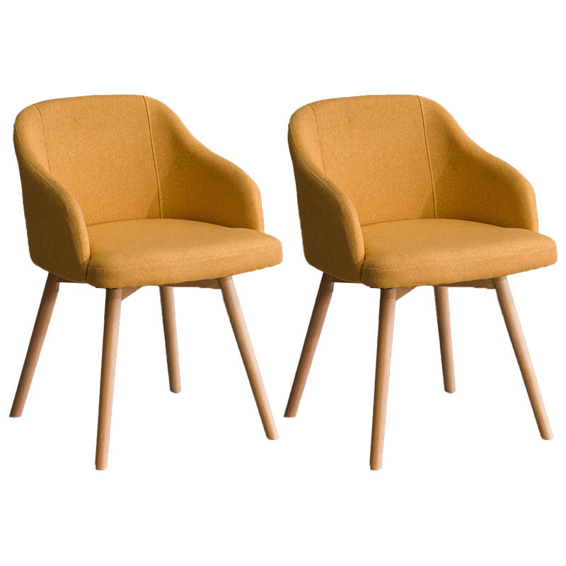 Modern Style Wood Arm Chair Upholstered Fabric Dining Side Chair 19.6"x19.6"x29.9" Yellow 2 Piece Set Clearhalo 'Dining Chairs' 'Dining Tables & Seating' 'dining_chair' 'furn' 'furn_dining_chair' 'Furniture' 'furniture_dining_chair' 'Kitchen & Dining Furniture' 4832656
