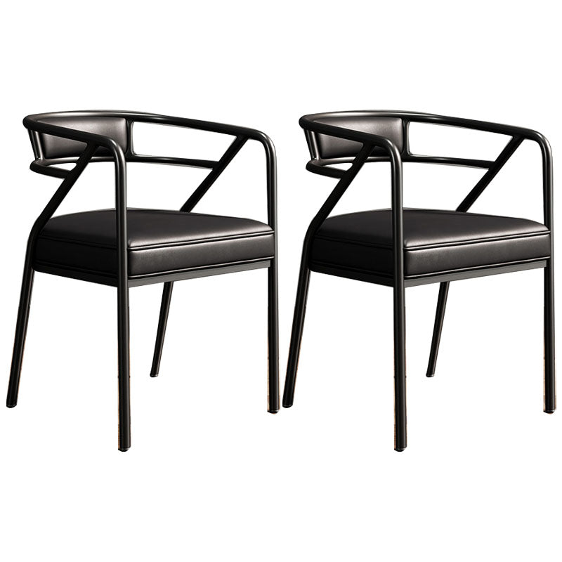 Glam Metal Kitchen and Dining Room Chair Open Back Dining Side Chairs Black Leather 2 Piece Set Clearhalo 'Dining Chairs' 'Dining Tables & Seating' 'dining_chair' 'furn' 'furn_dining_chair' 'Furniture' 'furniture_dining_chair' 'Kitchen & Dining Furniture' 4832694
