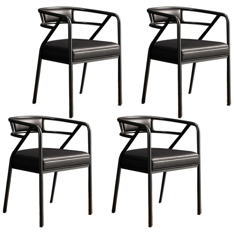 Glam Metal Kitchen and Dining Room Chair Open Back Dining Side Chairs Black Leather 4 Piece Set Clearhalo 'Dining Chairs' 'Dining Tables & Seating' 'dining_chair' 'furn' 'furn_dining_chair' 'Furniture' 'furniture_dining_chair' 'Kitchen & Dining Furniture' 4832697