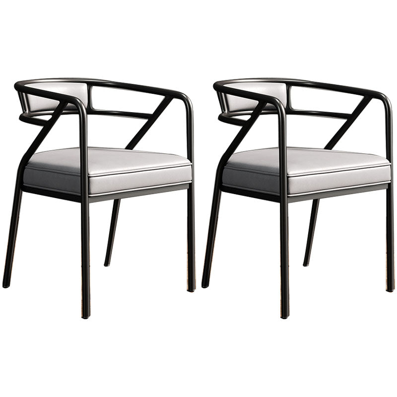 Glam Metal Kitchen and Dining Room Chair Open Back Dining Side Chairs Grey Leather 2 Piece Set Clearhalo 'Dining Chairs' 'Dining Tables & Seating' 'dining_chair' 'furn' 'furn_dining_chair' 'Furniture' 'furniture_dining_chair' 'Kitchen & Dining Furniture' 4832701