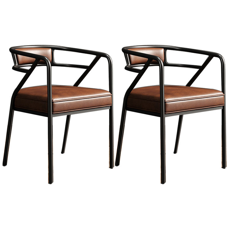Glam Metal Kitchen and Dining Room Chair Open Back Dining Side Chairs Brown Leather 2 Piece Set Clearhalo 'Dining Chairs' 'Dining Tables & Seating' 'dining_chair' 'furn' 'furn_dining_chair' 'Furniture' 'furniture_dining_chair' 'Kitchen & Dining Furniture' 4832706