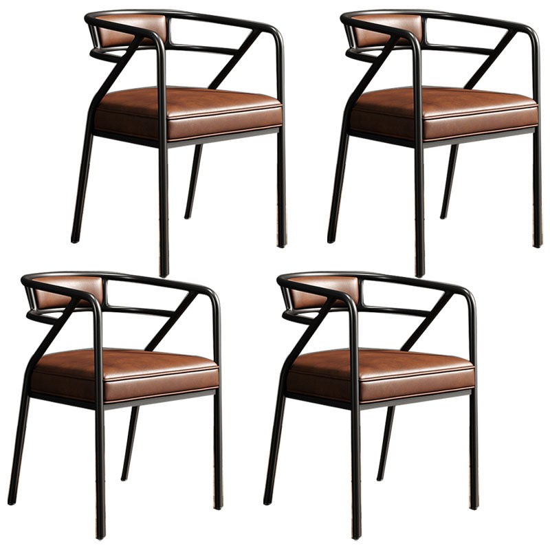Glam Metal Kitchen and Dining Room Chair Open Back Dining Side Chairs Brown Leather 4 Piece Set Clearhalo 'Dining Chairs' 'Dining Tables & Seating' 'dining_chair' 'furn' 'furn_dining_chair' 'Furniture' 'furniture_dining_chair' 'Kitchen & Dining Furniture' 4832708