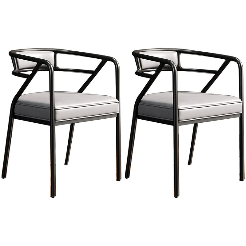 Glam Metal Kitchen and Dining Room Chair Open Back Dining Side Chairs Light Gray Leather 2 Piece Set Clearhalo 'Dining Chairs' 'Dining Tables & Seating' 'dining_chair' 'furn' 'furn_dining_chair' 'Furniture' 'furniture_dining_chair' 'Kitchen & Dining Furniture' 4832729