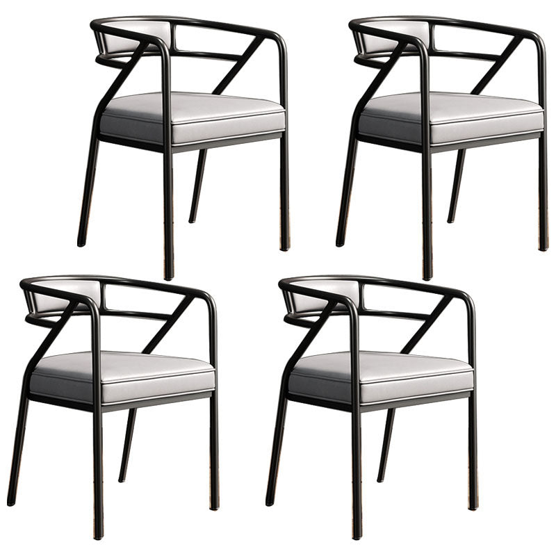 Glam Metal Kitchen and Dining Room Chair Open Back Dining Side Chairs Light Gray Leather 4 Piece Set Clearhalo 'Dining Chairs' 'Dining Tables & Seating' 'dining_chair' 'furn' 'furn_dining_chair' 'Furniture' 'furniture_dining_chair' 'Kitchen & Dining Furniture' 4832730